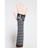 Pair of black mittens with stripes
