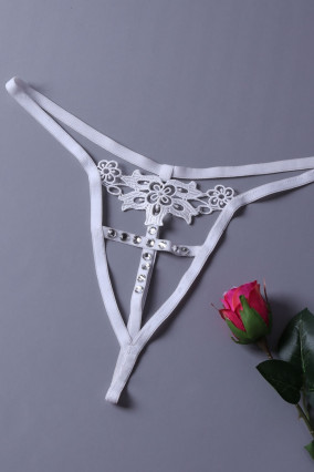 String blanc avec strass - Lingerie bijoux sexy
