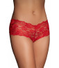 Lace thong shorty with floral patterns, red