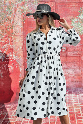 Vintage style black polka dot white dress