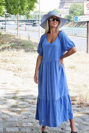 Vestido azul de algodón suelto