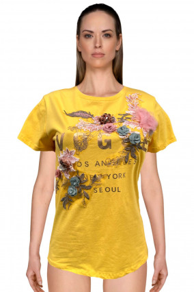 T-shirt imprimé fleuri jaune - e-shop mode féminine