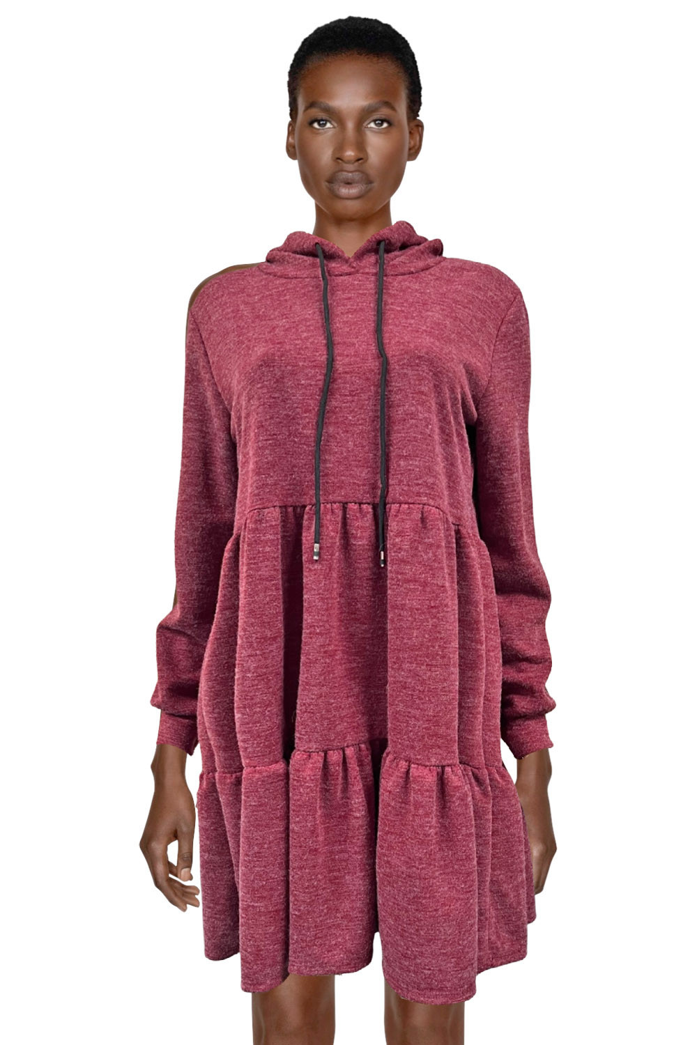 Burgundy hooded sweater dress