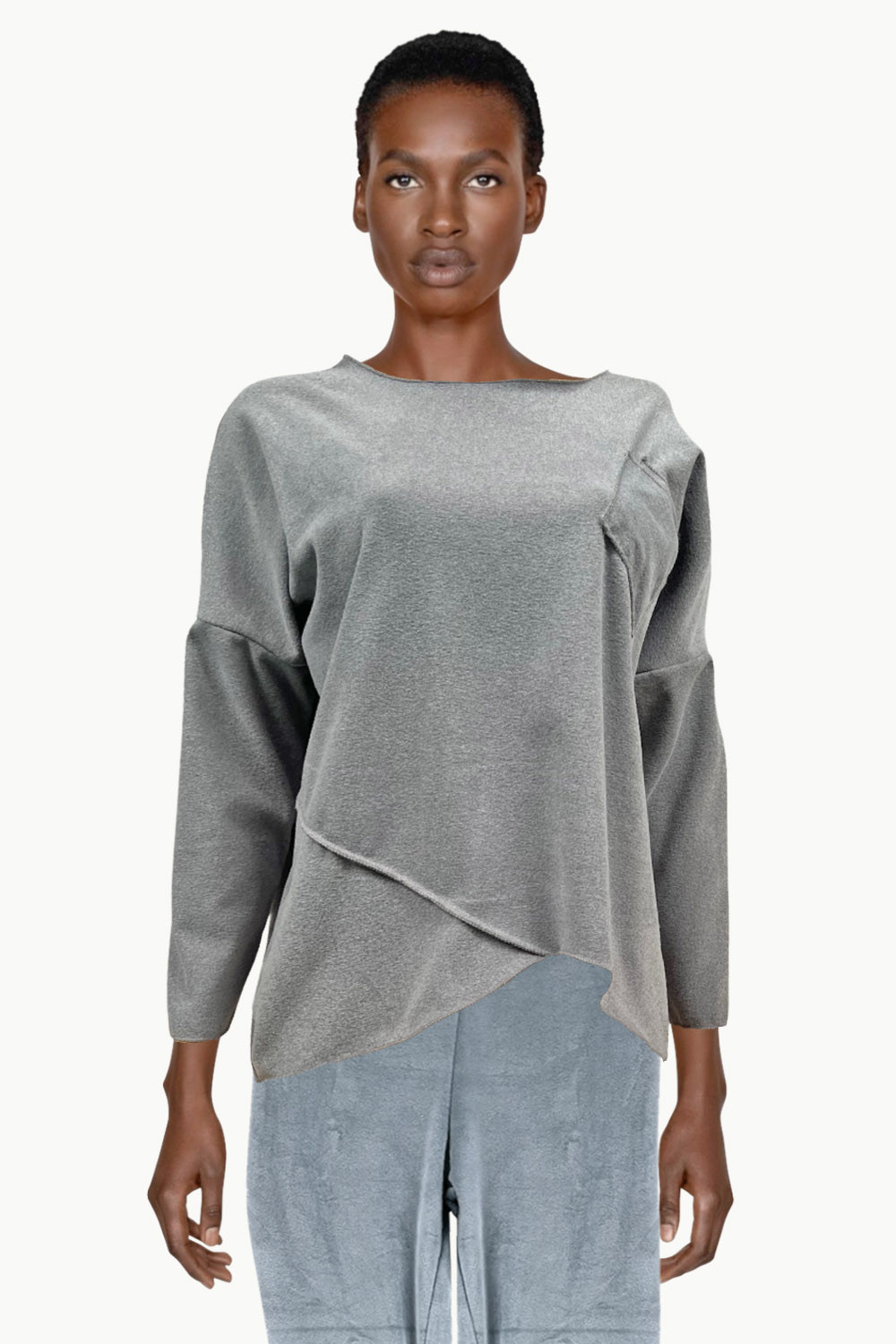 Gray sweater with three quarter sleeves