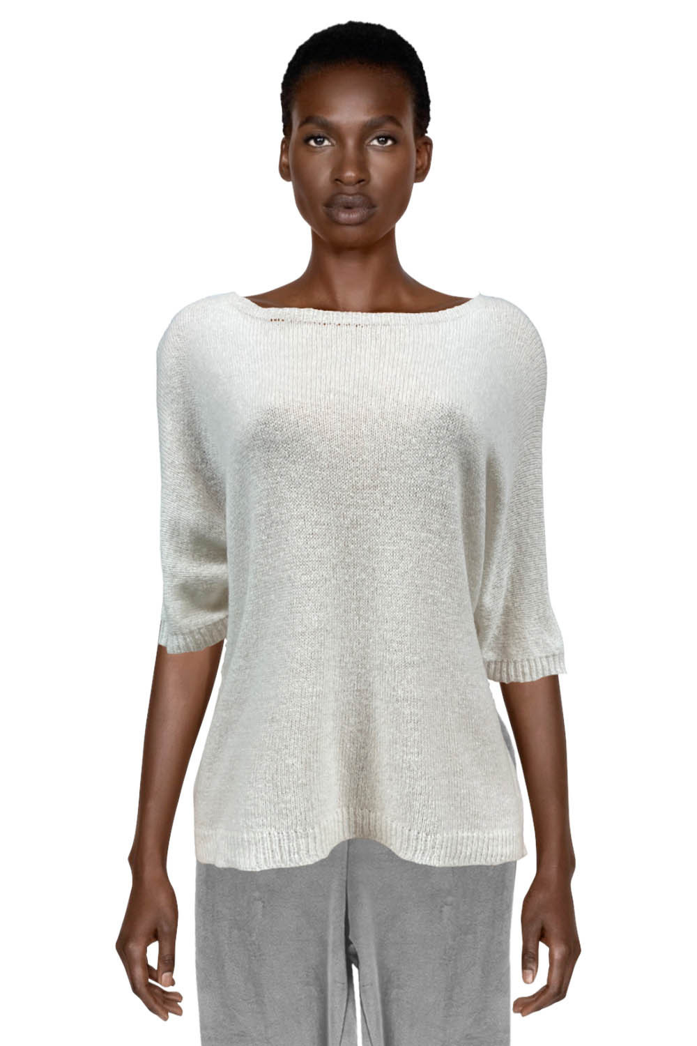 Short-sleeved cream knit top