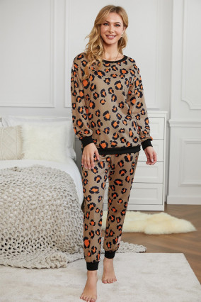 Brown leopard jogging style pajamas