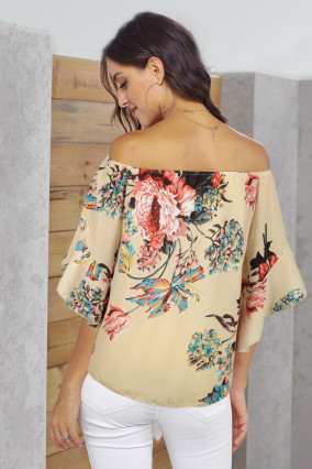 Apricot floral print blouse