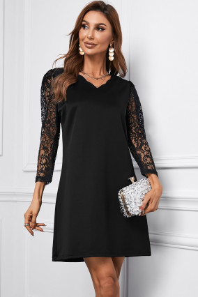 Black long-sleeved lace dress
