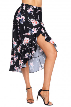 Black floral print skirt