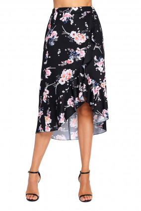 Black floral print skirt