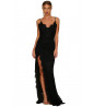 Long evening dress in fringed-effect lace