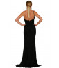 Long evening dress in fringed-effect lace