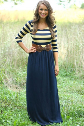 Blue striped high low long dress