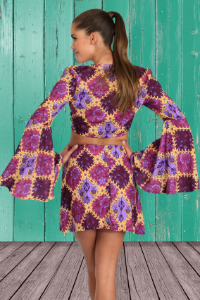 Purple crop top and skirt set