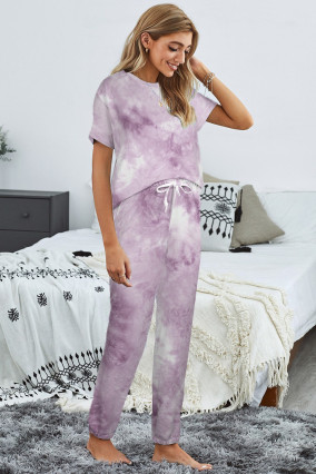 Pyjama type jogging tie & dye violet
