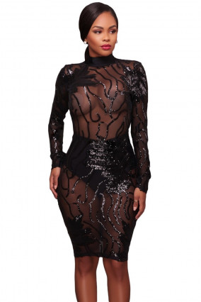 Sheer veil dress with fancy sequin patterns