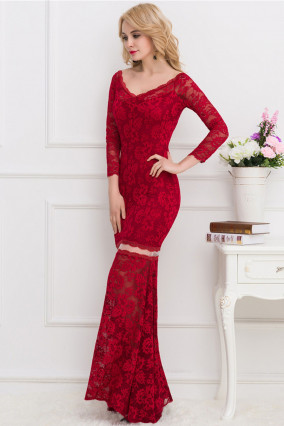 Long red lace dress