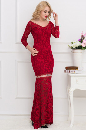 Long red lace dress