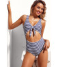 Dark gray and light gray striped one-piece swimsuit