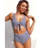 Dark gray and light gray striped one-piece swimsuit