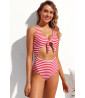 Red and white striped one-piece swimsuit