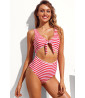 Red and white striped one-piece swimsuit