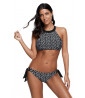 Black 2-piece swimsuit with white polka dots