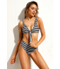 Black and white striped two-piece swimsuit