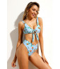 Blue two-piece swimsuit with fruit print