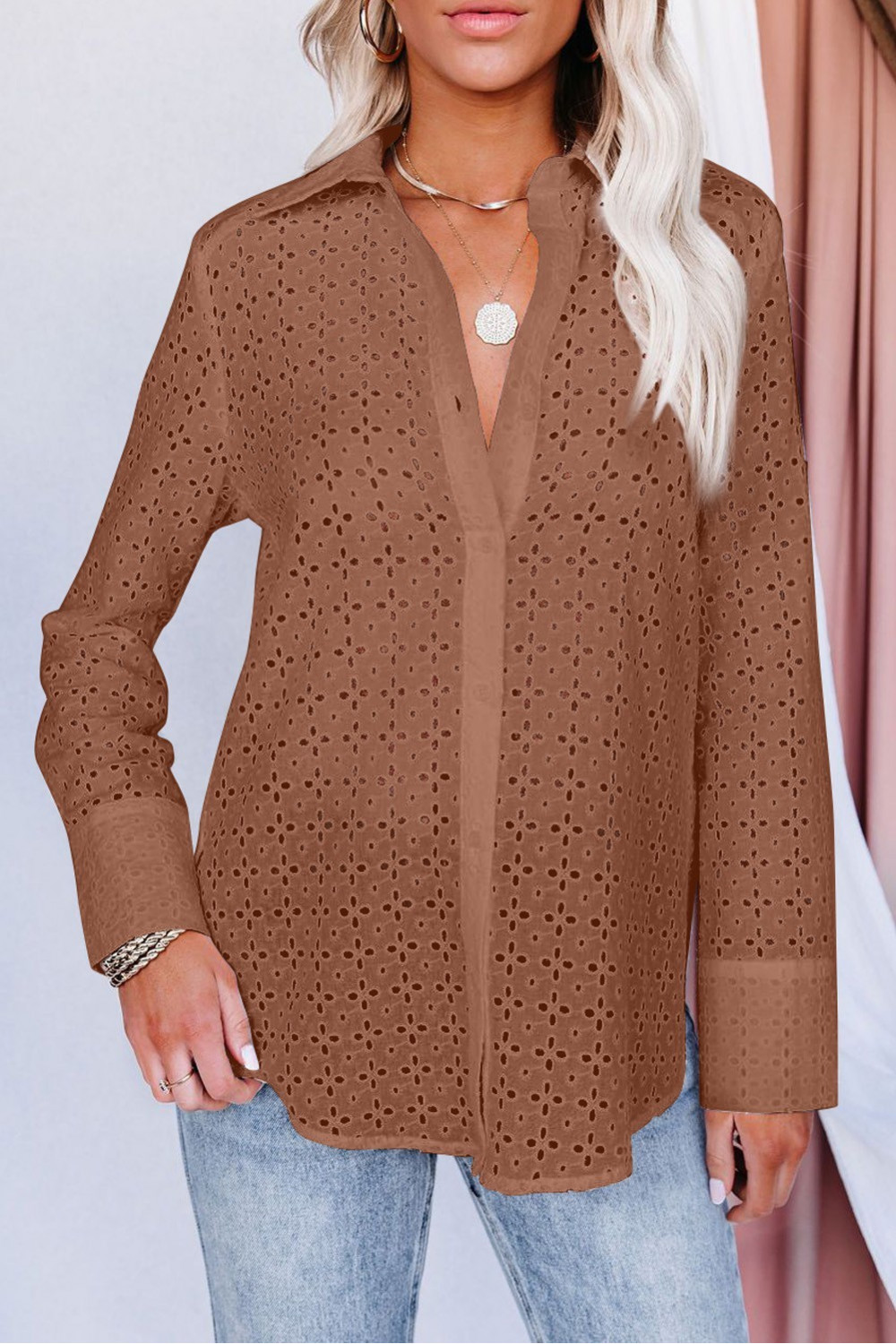 Shirt with brown eyelets