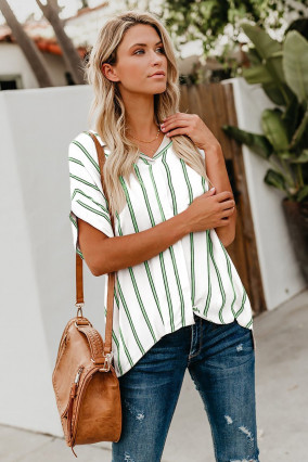 Green striped loose shirt
