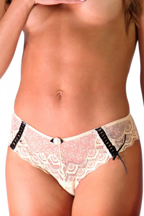 Beige and black lace thong - Online sale of sexy lingerie