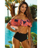 2-piece pink and black leaf print swimsuit