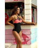 1 piece swimsuit with black and pink mesh