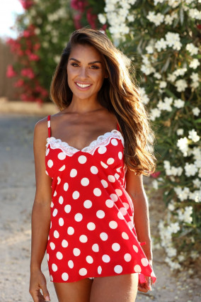 Red babydoll with point large white