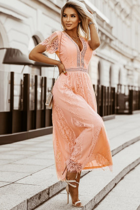 Long pink dress with lace