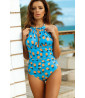 Light blue printed one-piece swimsuit