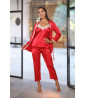 Pijama de satén rojo de 3 piezas