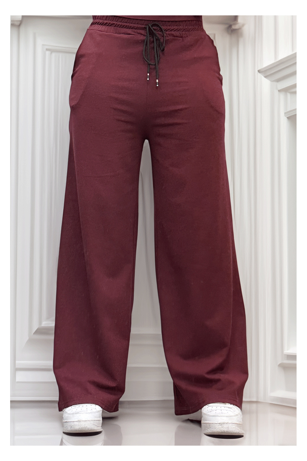 Burgundy palazzo pants with cotton pockets