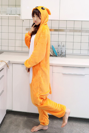 Orange animal fleece jumpsuit