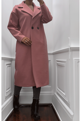 Long cut pink fluid trench coat