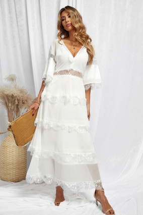 Long white dress with veil and lace