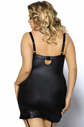 Plus size black faux leather dress