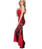 Long red dress with black lace