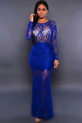 Long blue lace dress