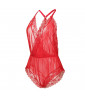Red shorty bodysuit in transparent veil