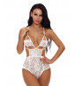 White lace bodysuit with floral pattern