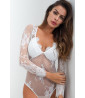 White long-sleeved fishnet and lace bodysuit