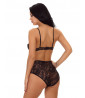 Black lace bodysuit with ties on the chest