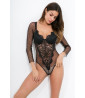 Long-sleeved voile and lace bodysuit
